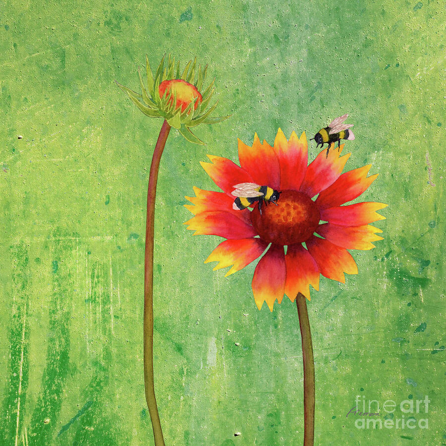 Bees On A Blanket - Green Background Painting