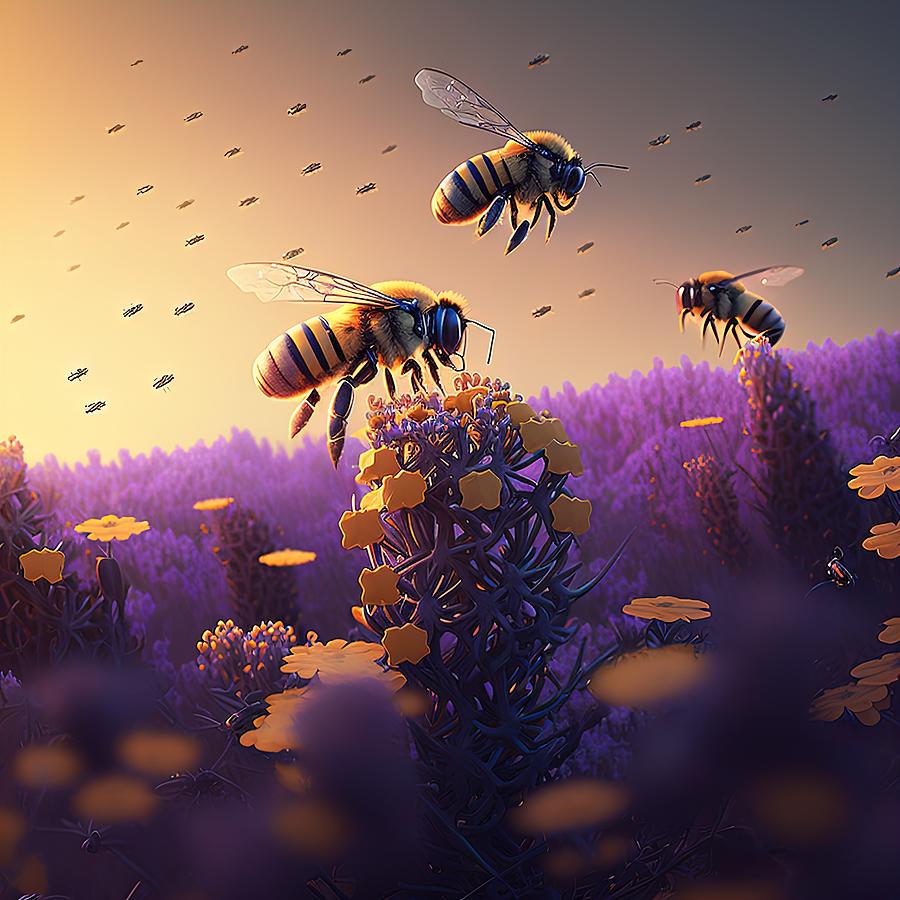 Bees Polinating Digital Art by Damien Adam - Fine Art America