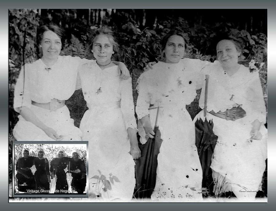 Before and After Four Women Vintage Glass Plate Negative Photograph by Thomas Woolworth