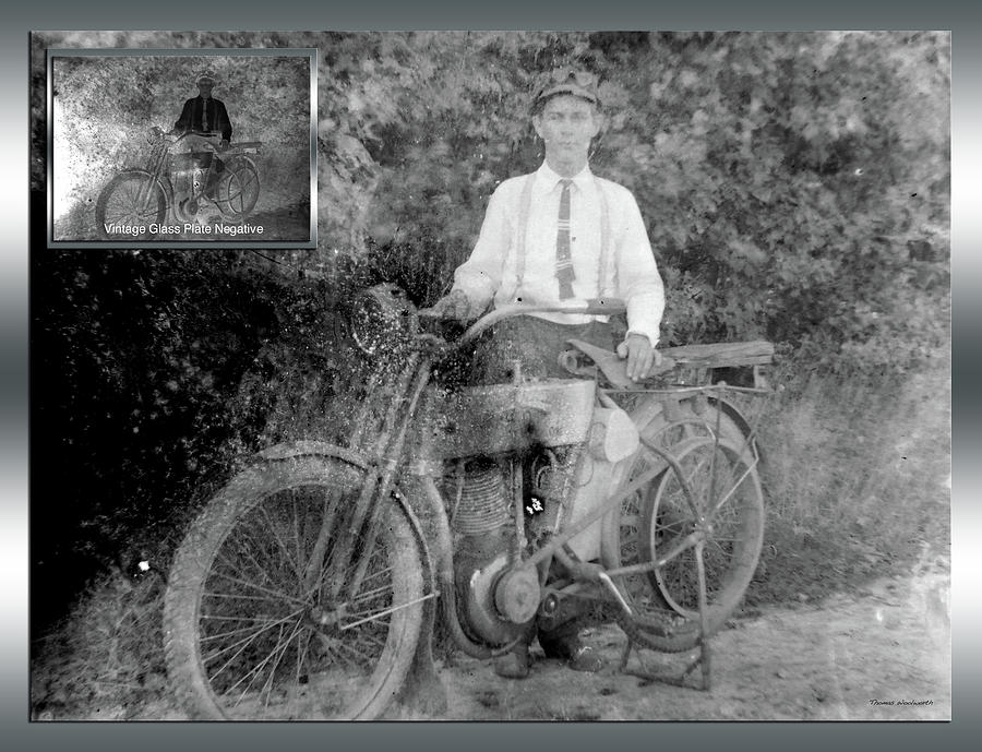Before and After Motorcyclist Vintage Glass Plate Negative Photograph by Thomas Woolworth