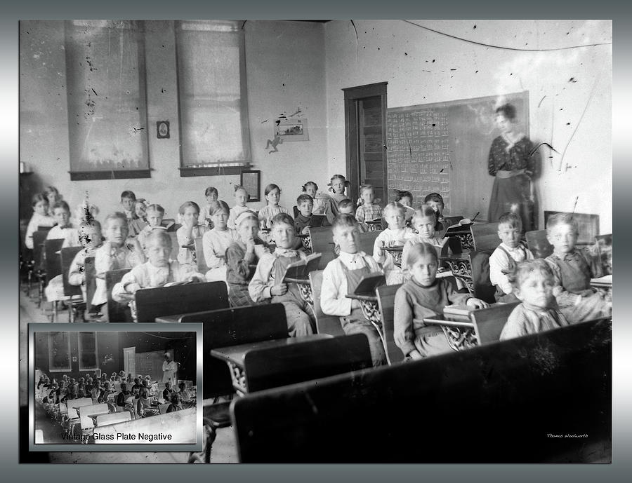 Before and After School Classroom Vintage Glass Plate Negative 01 Photograph by Thomas Woolworth