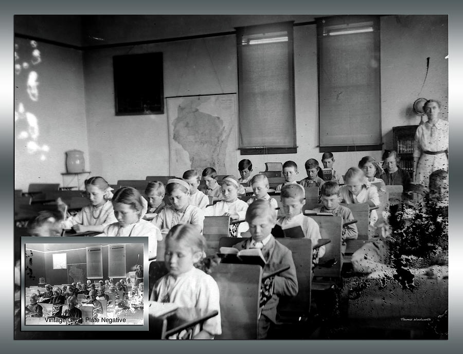 Before and After School Classroom Vintage Glass Plate Negative 02 Photograph by Thomas Woolworth