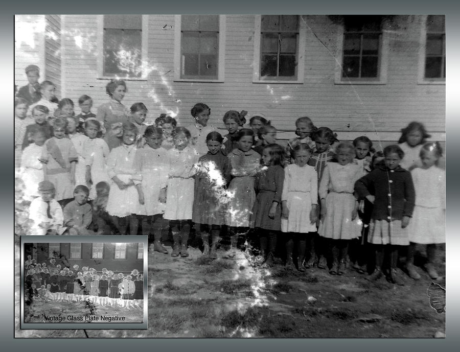 Before and After School Students Outside Vintage Glass Plate Negative 03 Photograph by Thomas Woolworth
