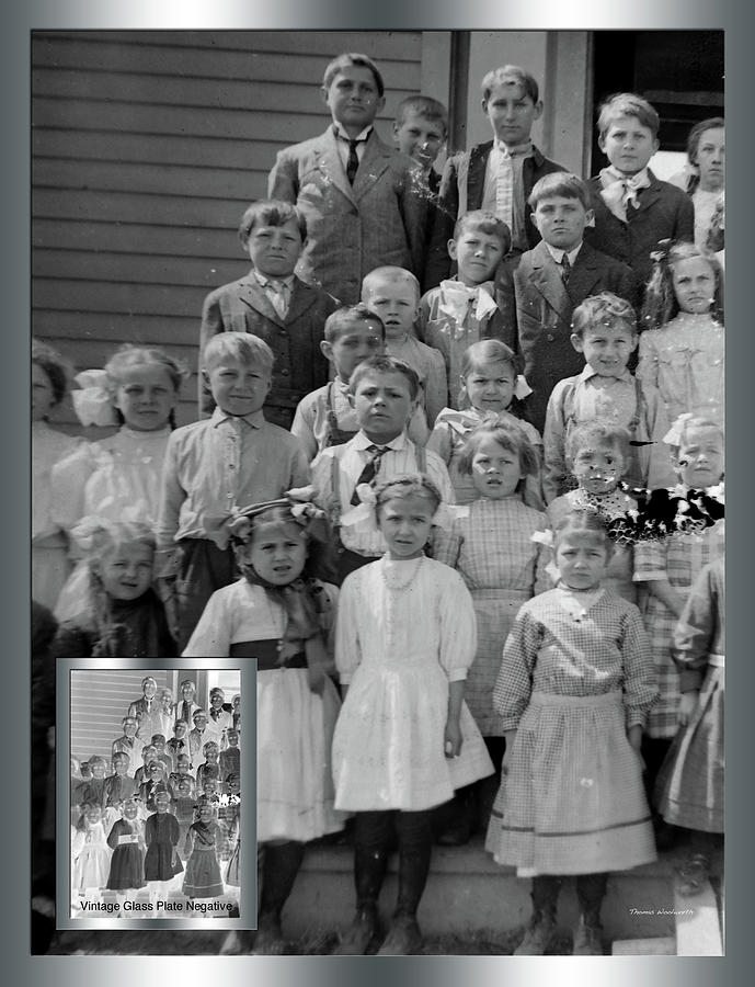 Before and After School Students Vintage Glass Plate Negative Vertical Photograph by Thomas Woolworth