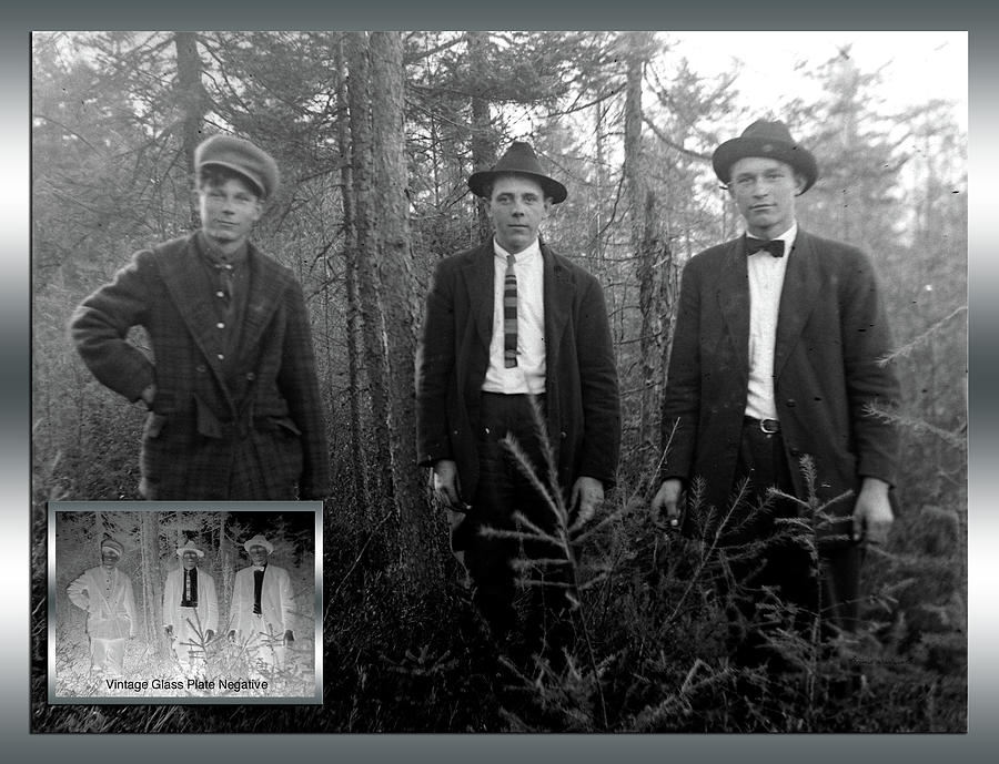 Before and After Three Young Men Vintage Glass Plate Negative Photograph by Thomas Woolworth
