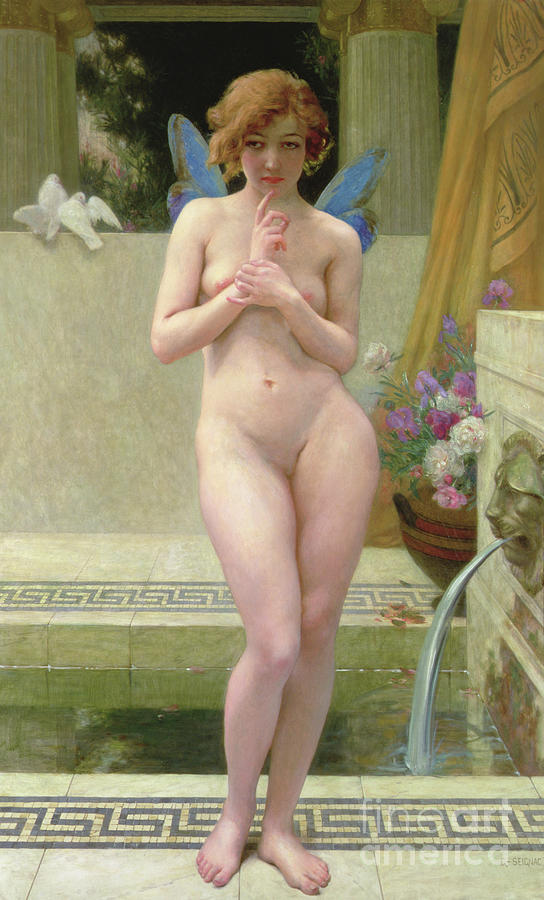 Before the Fountain Painting by Guillaume Seignac