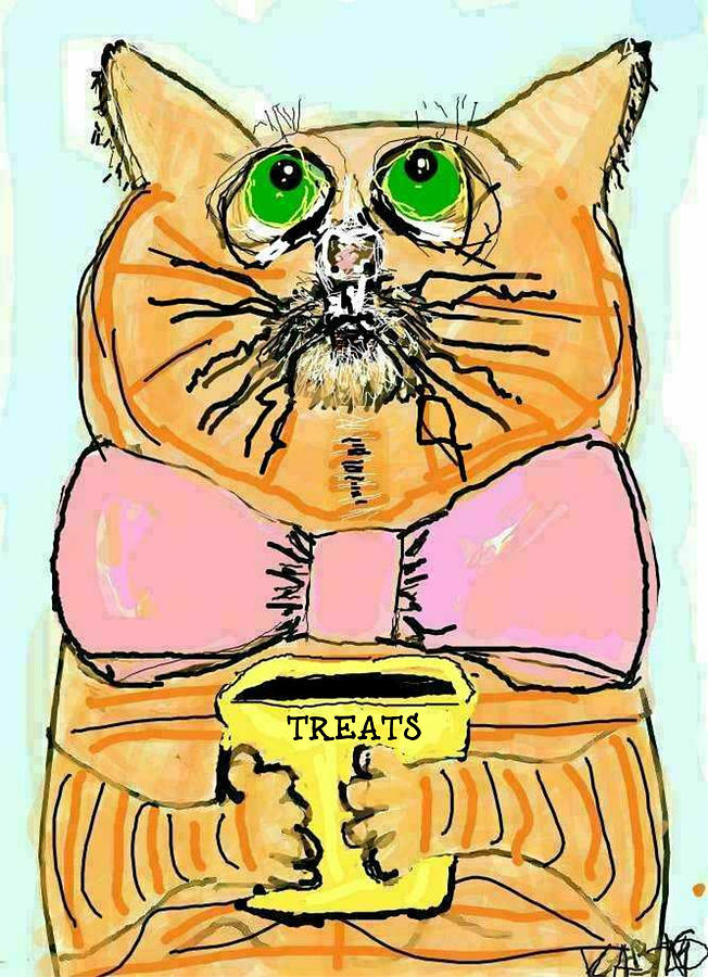 Begging Cat Drawing by Kathy Barney