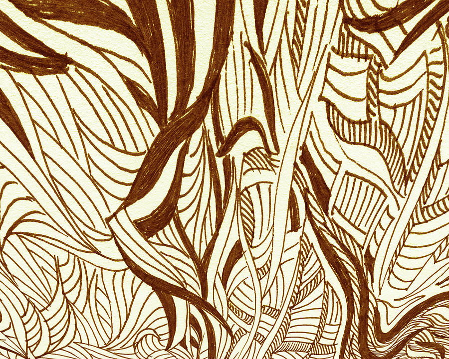 Beige Brown Lines Leaves Curves Organic Doodles Art Deco Style I Painting by Irina Sztukowski