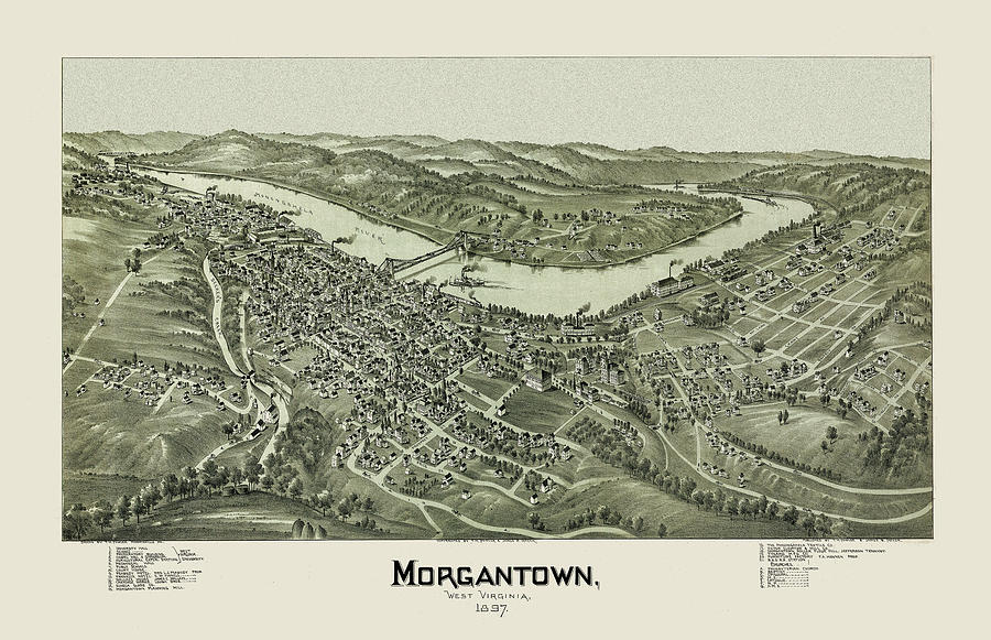Beige clean Morgantown city plan 1897 Photograph by Steven Heap