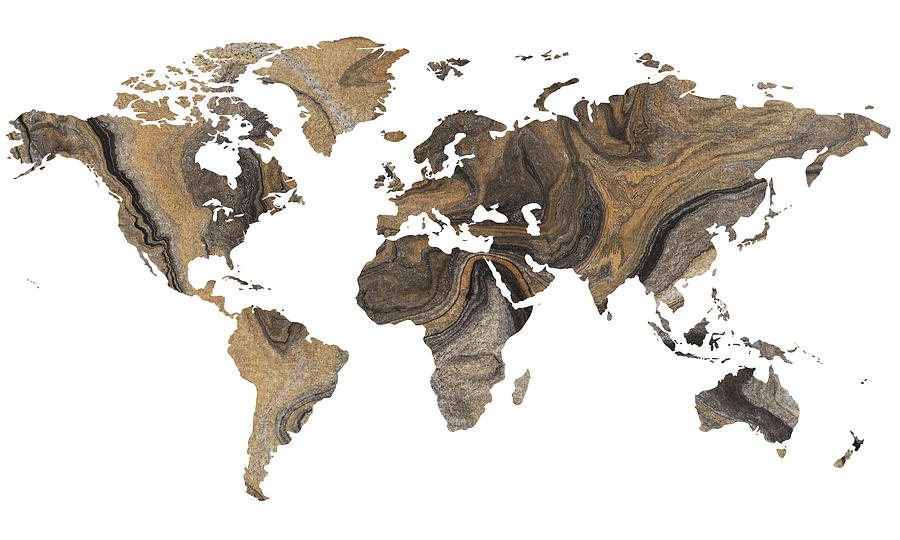 Beige Granite Watercolor Map Of The World  Painting by Irina Sztukowski