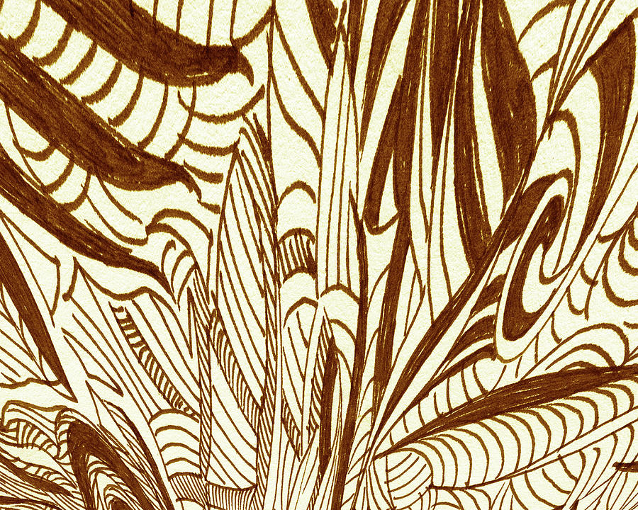 Beige Lines Leaves Curves Organic Doodles Art Deco Style II Painting by Irina Sztukowski