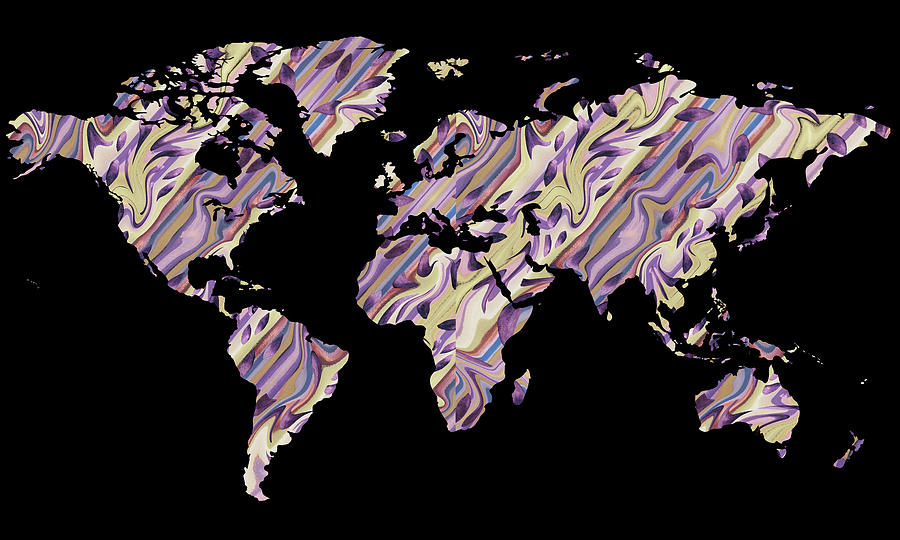 Beige Purple Lines World Map Silhouette  Painting by Irina Sztukowski