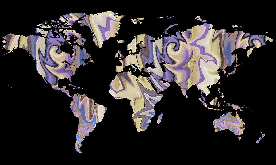 Beige Purple Vortex On Black World Map Painting by Irina Sztukowski