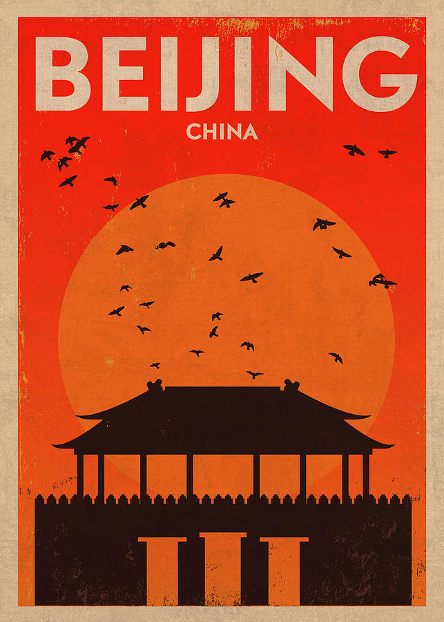 Beijing China Retro Vintage Travel Poster Mixed Media by Design ...