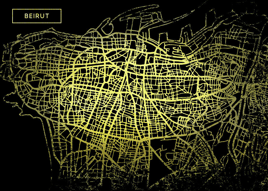 Beirut Map in Gold and Black Digital Art by Sambel Pedes