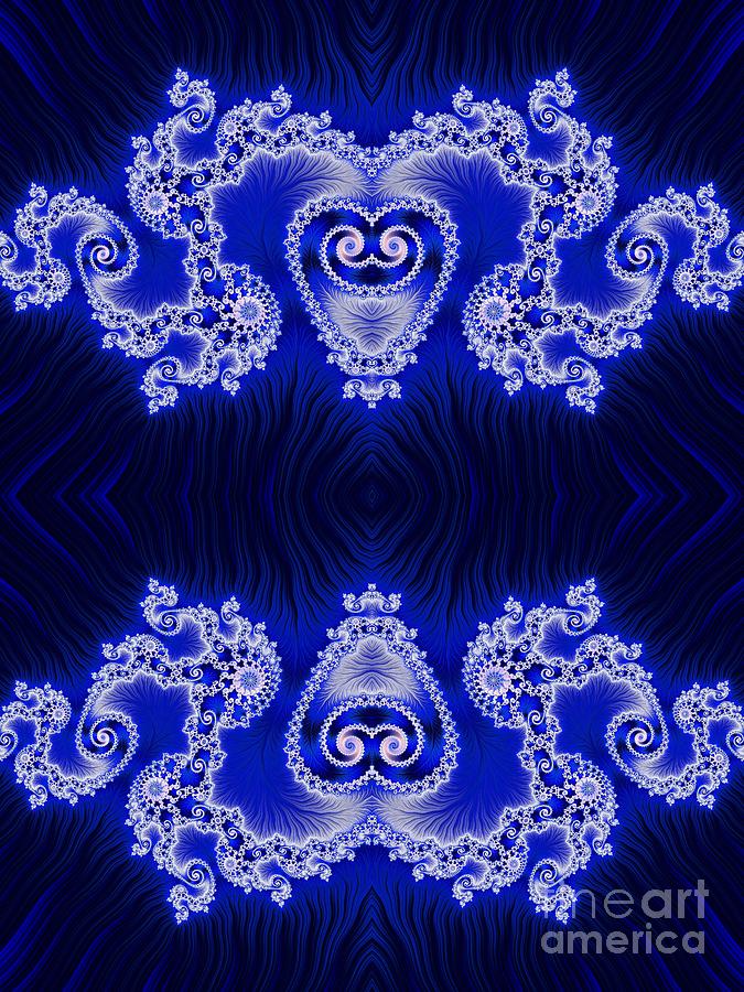 Bejeweled Blue and White Hearts  Lace Fractal Abstract Digital Art by Rose Santuci-Sofranko