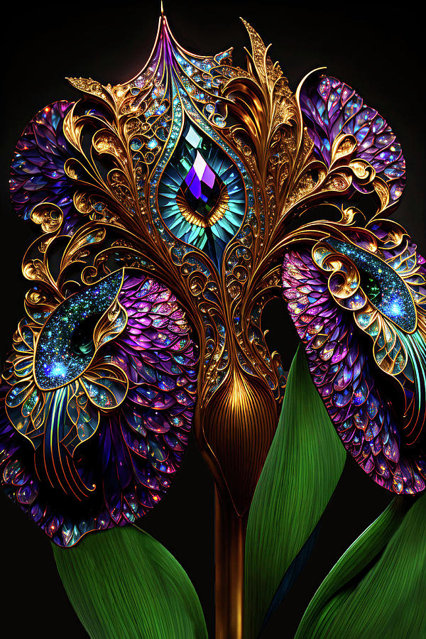 Bejeweled Iris Flower Digital Art by Peggy Collins