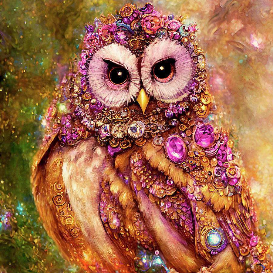 Bejeweled Owl Digital Art by Peggy Collins
