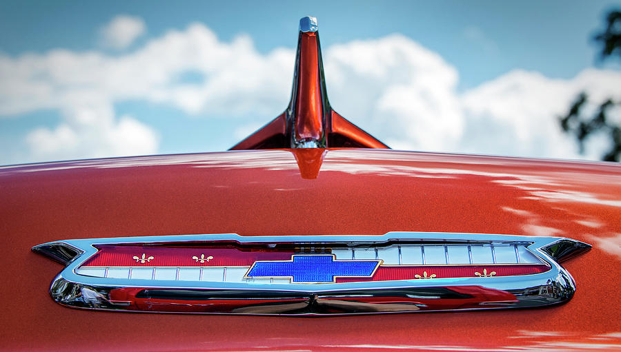 Bel Air Hood Ornament and Chevrolet Emblem Photograph by Phil Cardamone