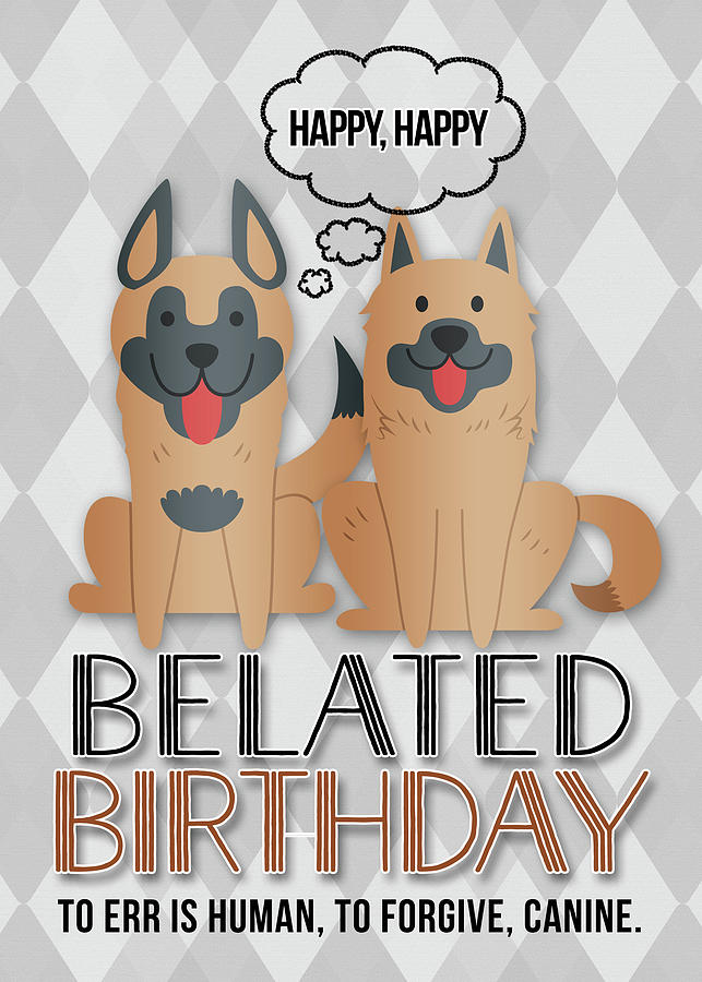 Belated Birthday Cute Cartoon Dogs with Argyle Pattern Digital Art by Doreen Erhardt