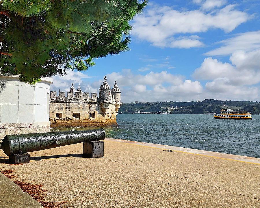Belem Tower of Saint Vincent Medieval Fort Cannon Boat Lisbon Portugal Digital Art by Irina Sztukowski