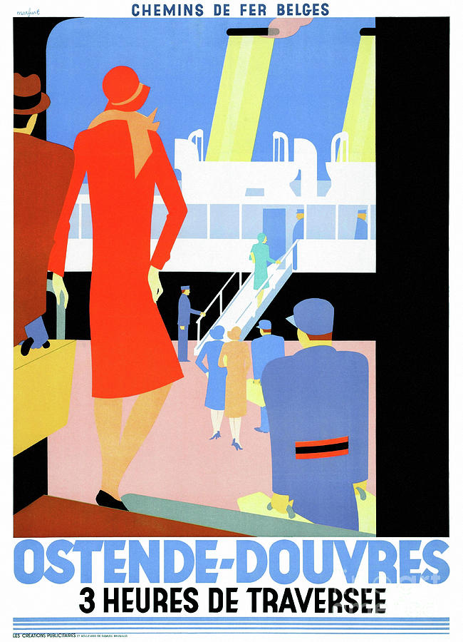 Belgium Ostende Vintage Travel Poster Restored Drawing