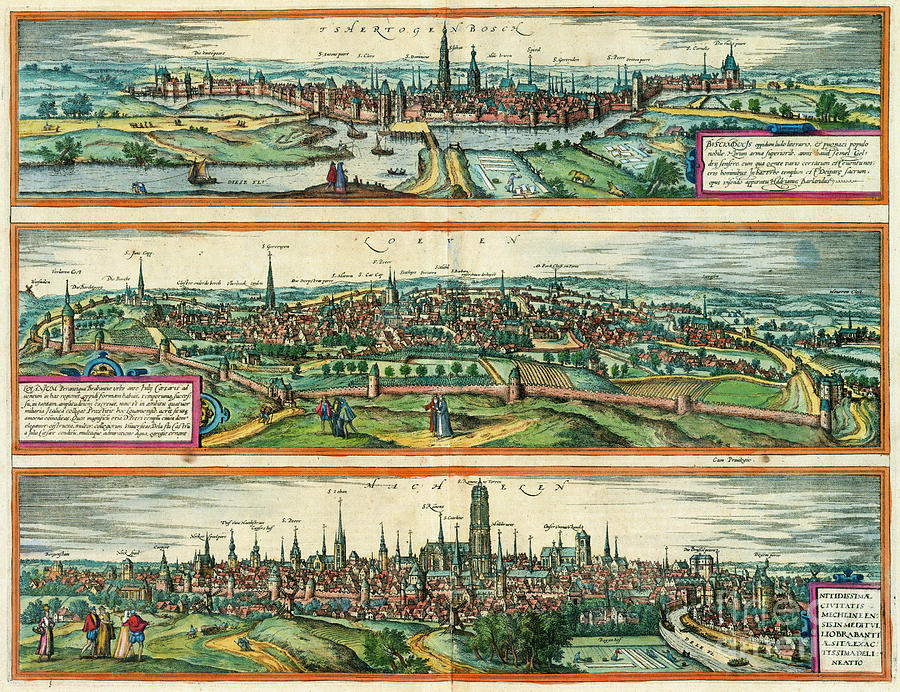 Belgium - Views Of Hertogenbosch, Leuven, Mechelen, 1572 Drawing by Georg Braun and Franz Hogenberg