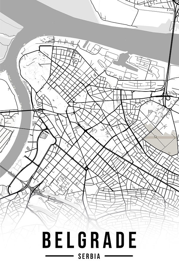 Belgrade Map Serbia Black and White Aesthetic Minimalistic Digital Art ...