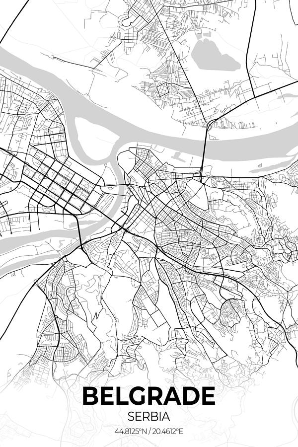 Belgrade Serbia City Map Digital Art by Artgenik Official - Fine Art ...