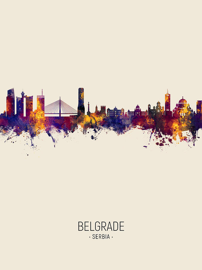 Skyline Digital Art - Belgrade Serbia Skyline #35 by Michael Tompsett