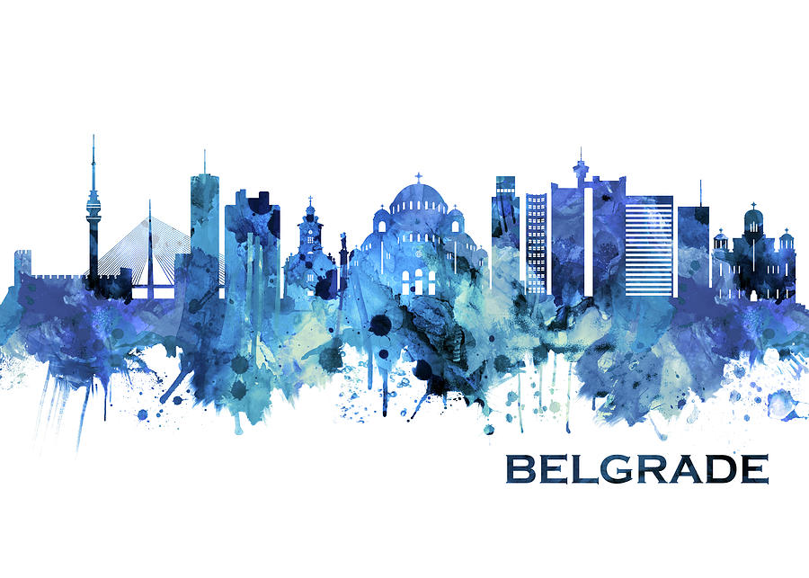 Belgrade Serbia Skyline Blue Mixed Media by NextWay Art - Pixels