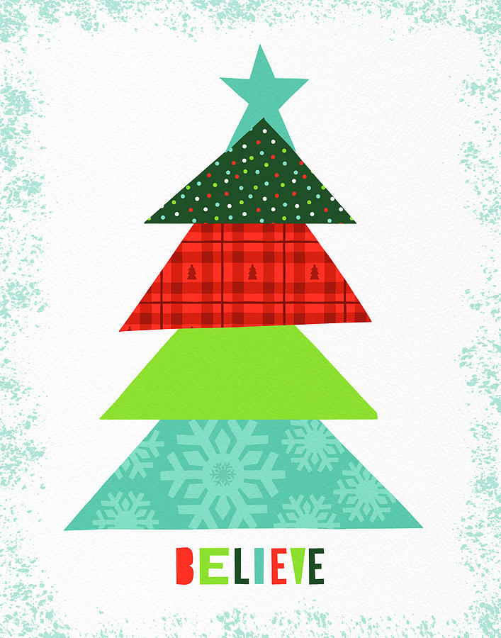 Believe Christmas Tree Art by Jen Montgomery Painting by Jen Montgomery
