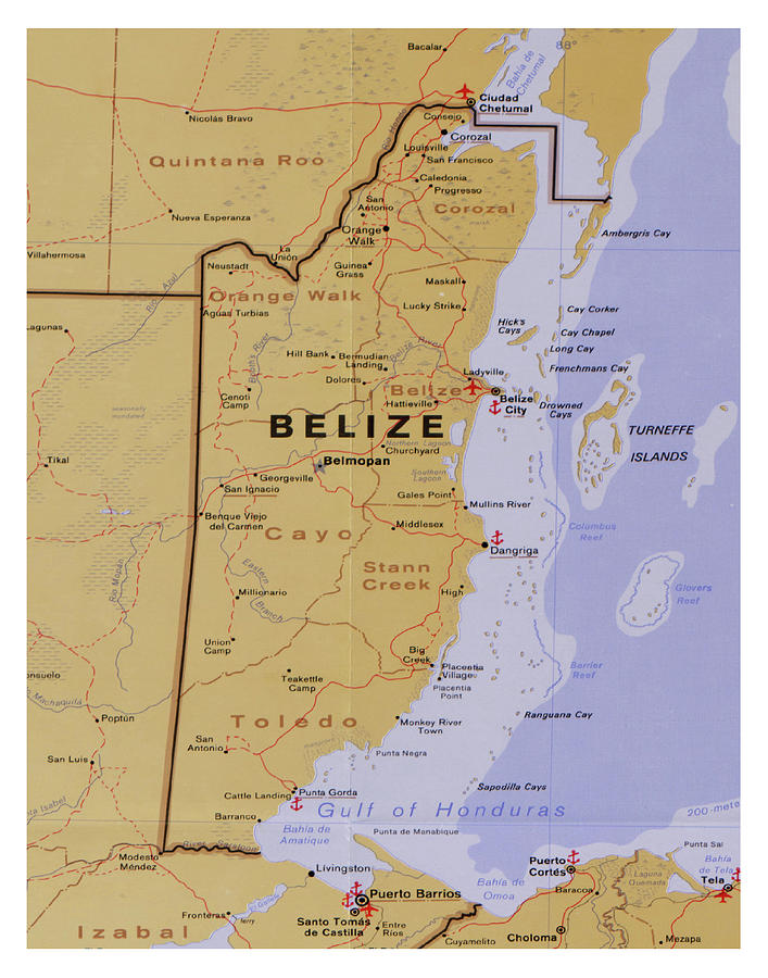 Belize Map 1990 Central America Country Atlas Drawing by Adam Shaw ...