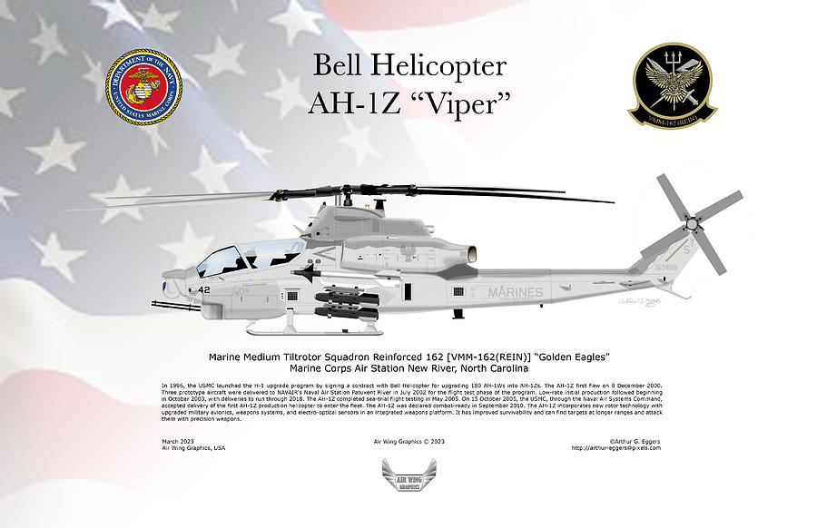 Bell AH-1Z Viper VMM-162 REIN USFLAG Digital Art by Arthur Eggers