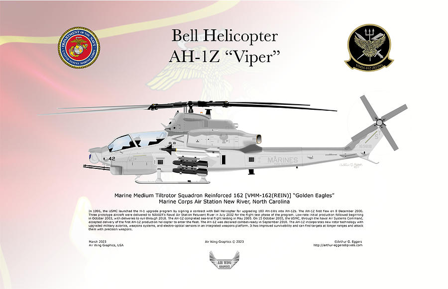Bell AH-1Z Viper VMM-162 REIN USMC Flag Digital Art by Arthur Eggers