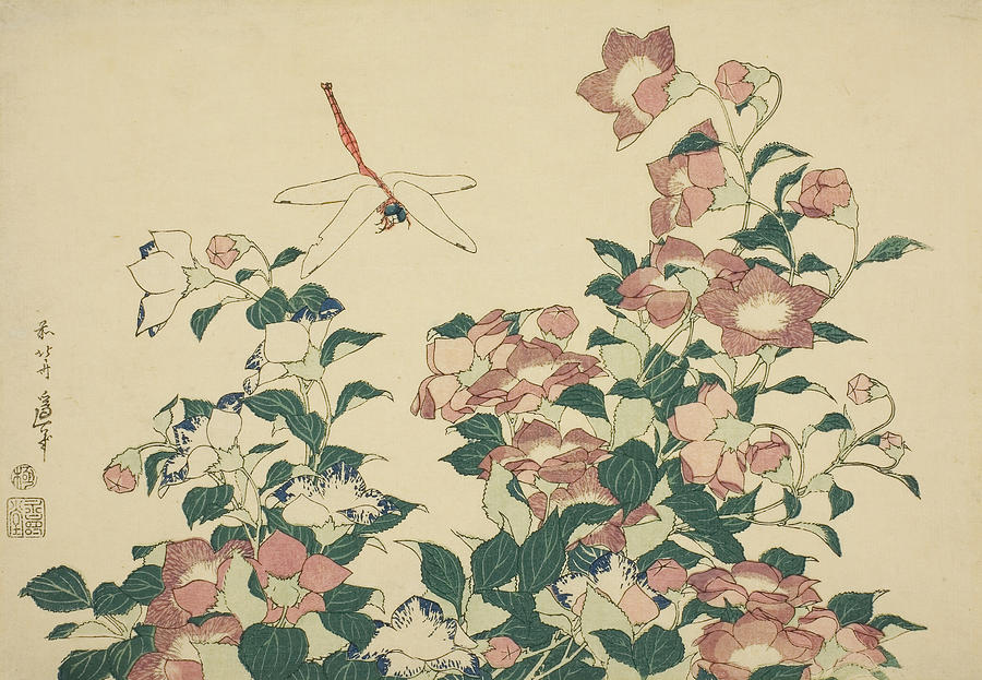 Bell-Flower and Dragonfly, from an untitled series of large flowers Relief by Katsushika Hokusai