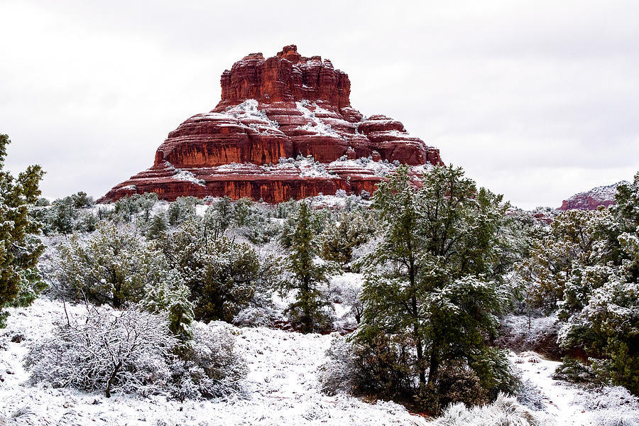 Bell Rock In Sedona Arizona In The Winter Snow Photograph By Monica Lara Photography