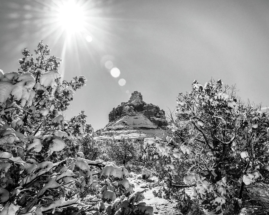 Black And White Photograph - Bell Rock Sedona Arizona on Sunny Winter Morning by Good Focused