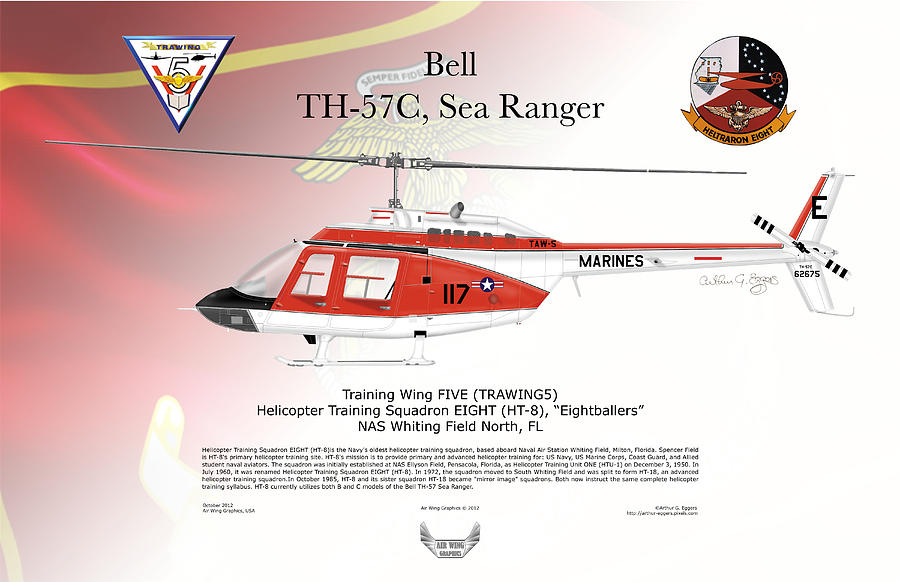Bell TH-57C Sea Ranger HT-8 USMC FLAG BACKGROUND Digital Art by Arthur Eggers