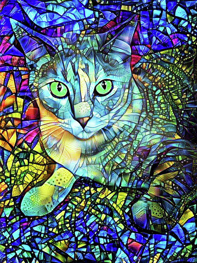 Bella the Stained Glass Cat Digital Art by Peggy Collins
