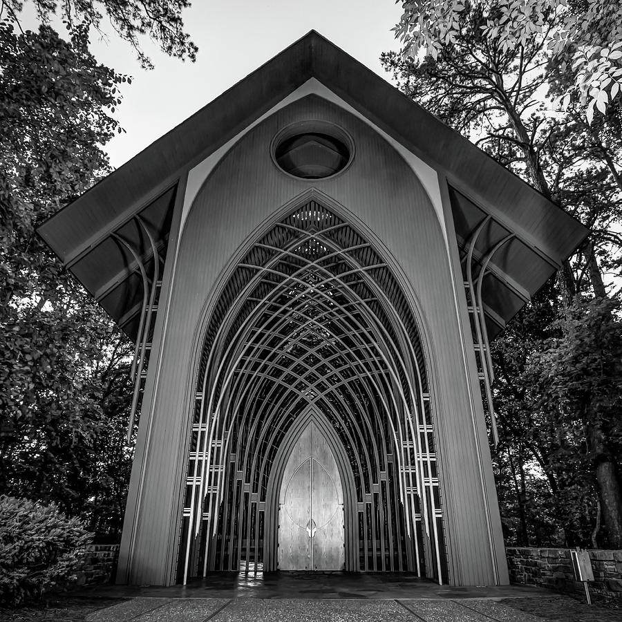 Black And White Photograph - Bella Vista Arkansas Cooper Chapel - Architectural Monochrome 1x1 by Gregory Ballos