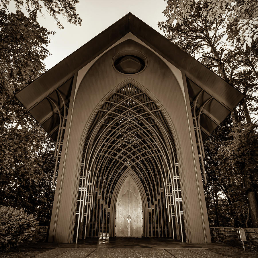 Bella Vista Arkansas Cooper Chapel - Architectural Sepia 1x1 Photograph by Gregory Ballos