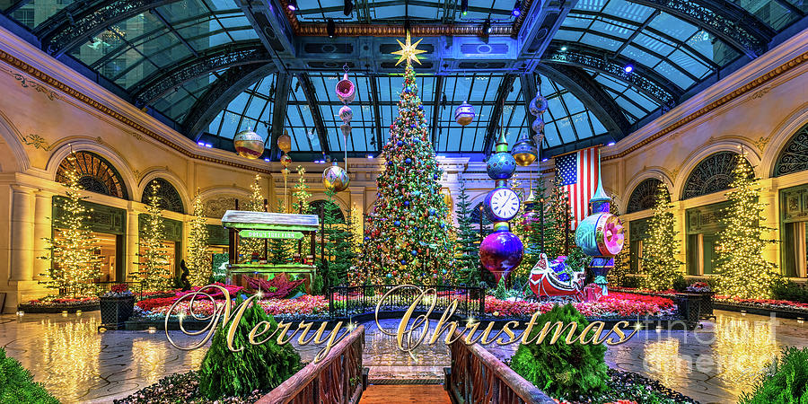 Bellagio Conservatory Christmas Tree Merry Christmas 2021 2 to 1 Ratio Photograph by Aloha Art