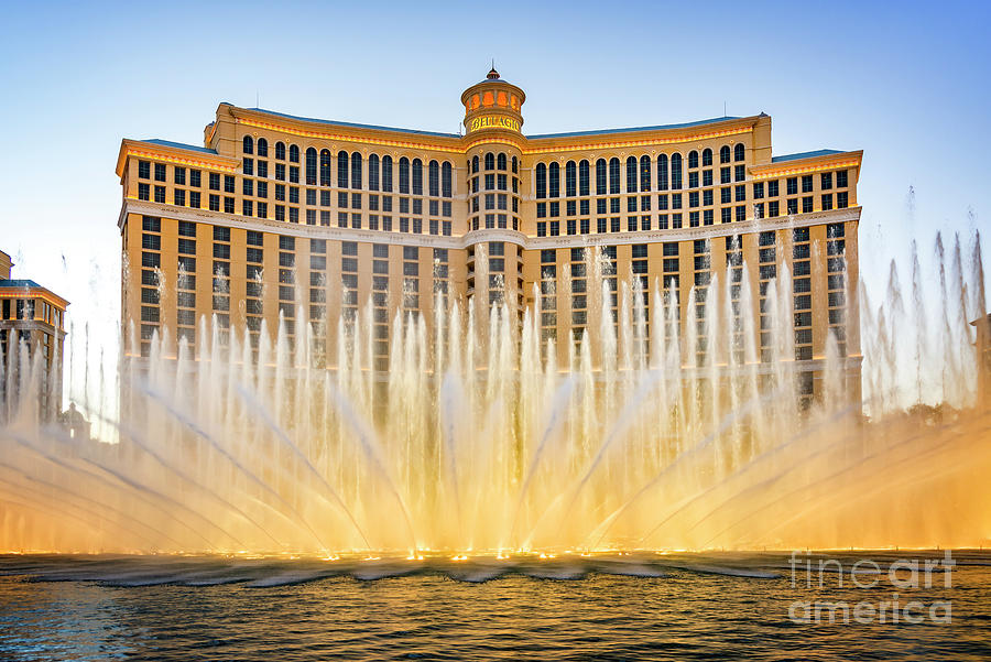 Bellagio Fountain in Front of Bellagio Hotel and Casino in Las V Photograph by FeelingVegas Wall Art and Prints