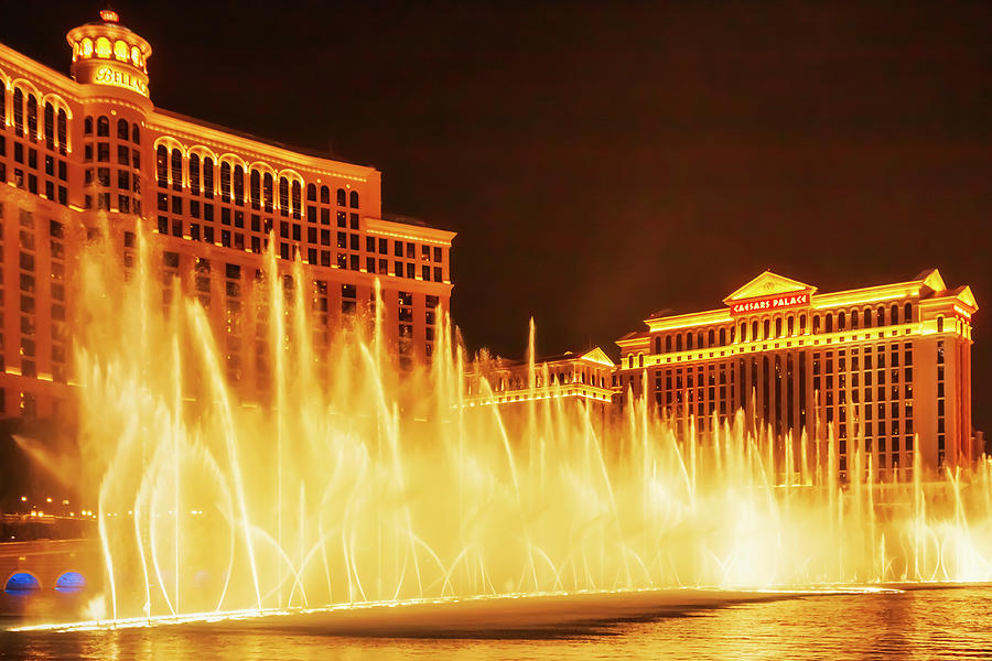 Bellagio fountains at night Photograph by Tatiana Travelways