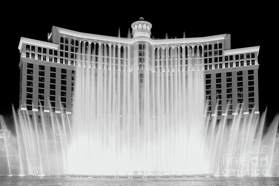 Bellagio Fountains Perfect Symmetry Black and White Photograph by Aloha Art