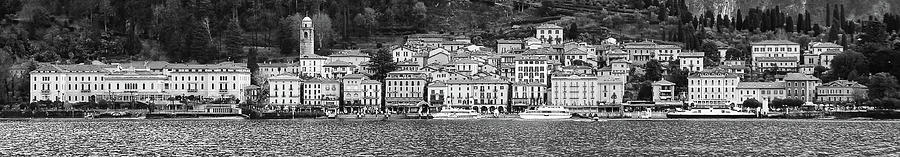 Bellagio Village Panoramic Lake Como Italy Black and White Photograph by Shawn OBrien