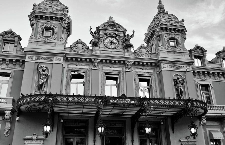 Belle Epoche Monte Carlo Casino Entrance Portico Monaco Black and White Photograph by Shawn OBrien