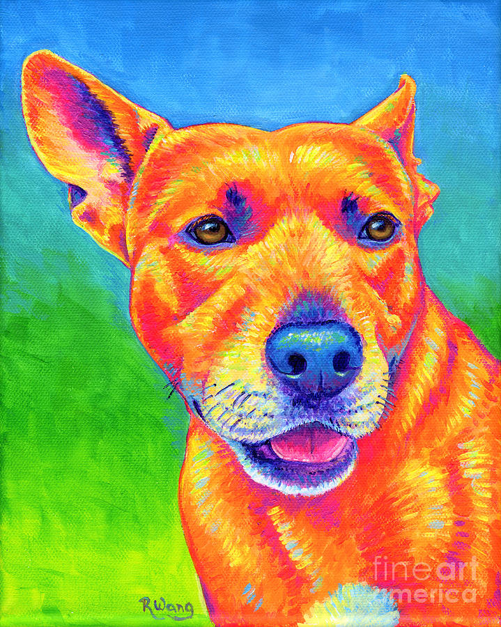 Fluorescent Orange Dog Painting by Rebecca Wang