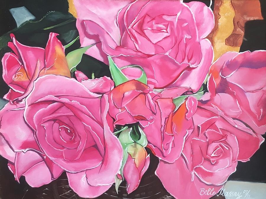 Belles Pink Roses 2011 Painting by Belle Massey